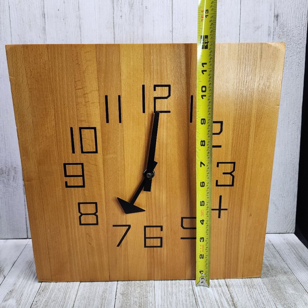 Vtg Kienzle Wooden Wall Clock Square Butcher Block MCM Design Tested Working! - Picture 6 of 7